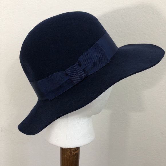 Vtg Bermona Trend London Hat Navy Blue Wool Felt Fedora Women's Fashion Hat OS - Picture 2 of 7